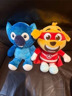 Yellow Superhero Puppy and Blue Bird Plush Toy Duo - Soft Kids Stuffed Animals